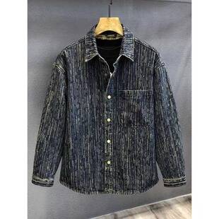 American retro denim shirt for men, long-sleeved, new autumn style, trendy brand, loose casual work shirt, men's jacket, trendy