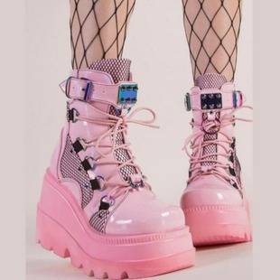 Amazon wish foreign trade large size supply 2021 Winter thick bottom Gothic wedge heel boots female boots