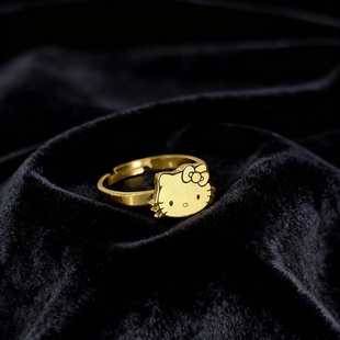 New Kitty Cat Labubu Titanium Steel Open Ring 18K Non-Fading Fashion Popular Cute Cartoon Hand Accessories