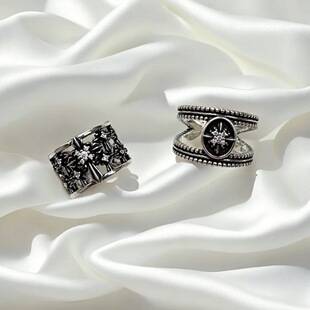 Vintage distressed heavy-duty diamond-encrusted ring for women, adjustable open design, unique and versatile, trendy index finger ring
