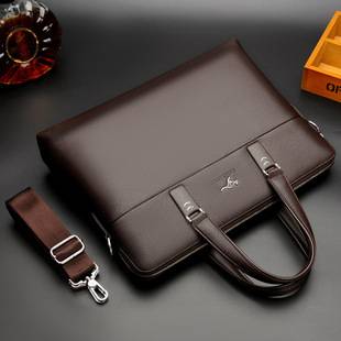 Muzidaisu Men's Handbag, Horizontal Style Business Briefcase, Leather Shoulder Bag, Factory Direct Sale, Light Luxury