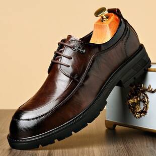 2025 Spring New Men's Business Casual Leather Shoes Men's British Style High-End Lace-Up Round-Toe Formal Business Shoes