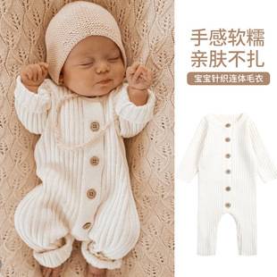 Baby Clothes Spring and Autumn Clothing Class a Cotton Knitted Sweater Jumpsuit for Boys and Girls Baby Outdoor Sweater Romper Crawling Suit
