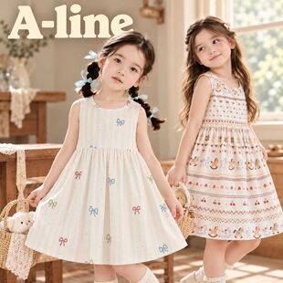2026 New Summer Style Girls' Sleeveless Vest Dress A-Line Princess Dress Baby Sweet and Cute Home Clothes Summer