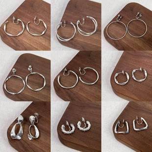 European and American Exaggerated Plain Hoop Earrings Without Pierced Ear Clips, Simple Accessible Luxury High-End Earrings, Mosquito Coil Design Earrings