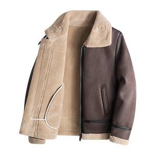 Men's Winter Shearling Jacket with Fleece Lining, Thickened Motorcycle Jacket, Trendy Casual Cotton Coat, Lamb Wool Leather Jacket
