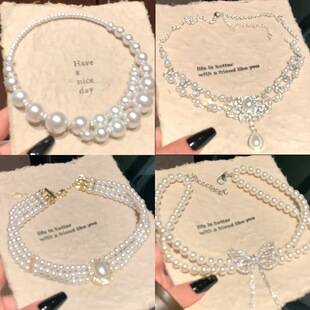 Wedding Necklace Korean Retro Palace Hepburn Style Pearl Rhinestone Short Bridal Wedding Dress Clavicle Chain for Women Cross-Border