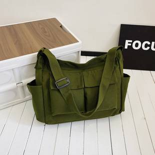 Canvas Bag Cross-Border Large-Capacity Single-Shoulder Crossbody Canvas Bag Workwear Style Artistic Casual Bag Commuting Crossbody Bag Dropshipping