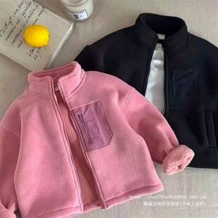New children's fleece jacket 2026 autumn and winter stylish stand-up collar jacket for boys and girls, baby fleece-lined versatile top