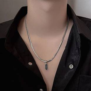 Black Zircon Pendant Embossed Necklace Men's Simple Trendy Hip-Hop Necklace Simple Versatile Clavicle Chain Manufacturer Wholesale