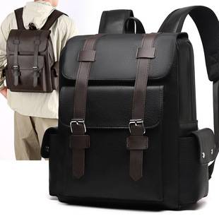 Korean-style large-capacity soft PU leather backpack for men and women, casual trendy backpack for men, high school and college students, school bag, laptop travel backpack