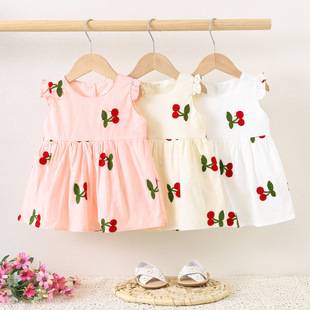 1481 children's summer new female baby sleeveless dress strawberry should day embroidered cotton skirt wholesale