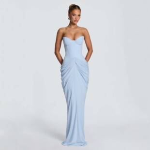 New European and American Summer Fashion Cross-Border Women's Clothing: Sexy Strapless Backless Corset Tie-Waist Ruched Bodycon Dress