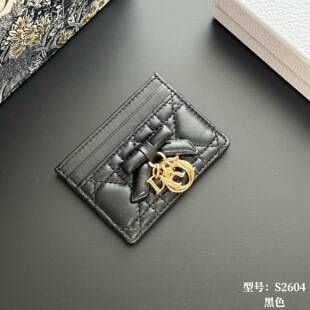 D brand genuine leather card holder, card clip, sheepskin lattice pattern women's wallet, high-quality pendant card holder, elegant and versatile