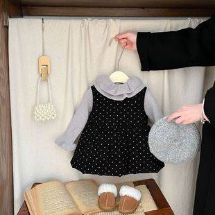 Girls' Quilted Polka Dot One-Piece Dress 2026 New Stylish Baby Korean-Style Fashion Princess Dress Infant Dress
