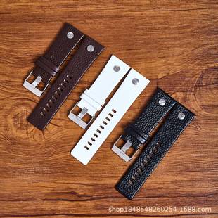 Vintage top-grain lychee pattern leather watch strap suitable for Di/Sai 26MM/soft studded pin buckle leather watch strap wholesale