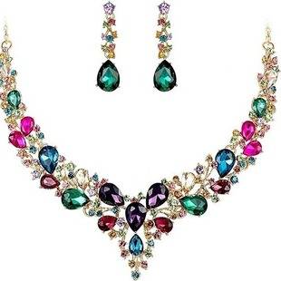 Cross-border Amazon Bride Rhinestone Crystal Necklace Earrings suit Ladies Prom Banquet Costume suit Luxury First