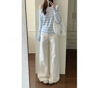 White Wide-Leg Jeans for Women, 2026 Spring New Style, High-Waisted, Slimming, Loose Fit, Petite, High-End Drape, Straight-Leg Pants