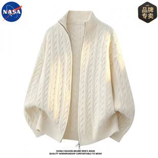 NASA brand high-quality knitted long-sleeve cardigan sweater jacket for men, casual, loose, fashionable, old money style top