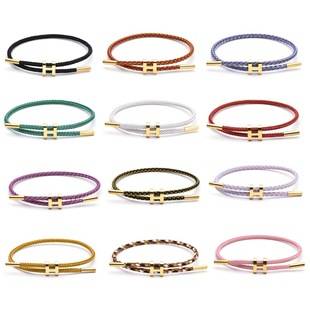 Adjustable 3MM Bracelet I-Buckle Titanium Steel Color-retaining Leather Rope Bracelet Bracelet