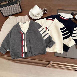 Ins Baby Cardigan Autumn New Style Knitted Sweater Winter Boys and Girls Korean Style V-Neck Casual Sweater Stylish Jacket