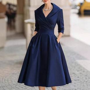 2025 European and American women's fashion on Amazon and independent websites: elegant, formal, waist-cinching dress, slimming, long-sleeved, long dress