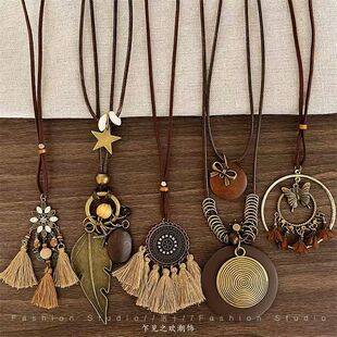 Ethnic style necklace for women, bohemian holiday style choker, 2026 new vintage high-end sweater chain accessory