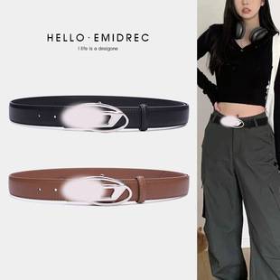 Women's Black Letter D Buckle Belt, Niche Versatile Jeans Fashion Leather Belt Accessory with a High-End Feel, Cross-Border