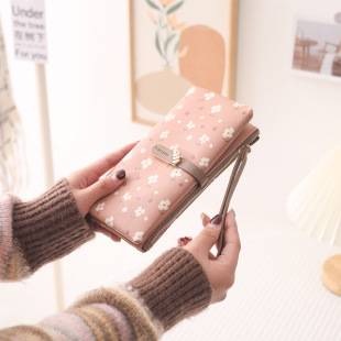 Lianbu 2026 Popular Long Wallet for Women, Fresh Style with Printed Buckle and Zipper, Multifunctional Large Capacity Phone Bag
