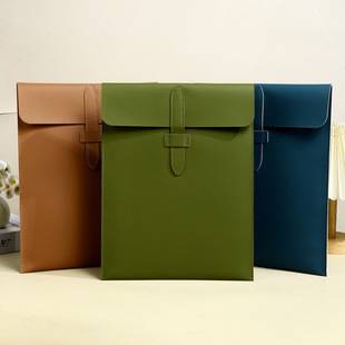 Leather Buckle Document Bag Briefcase Business Vertical Folder Storage Information Bag Contract Waterproof File Bag