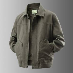Spring and Autum Men's American Retro Washed Cotton Jacket Lapel Middle-Aged Workwear Large Size Loose Jacket Dad Wear
