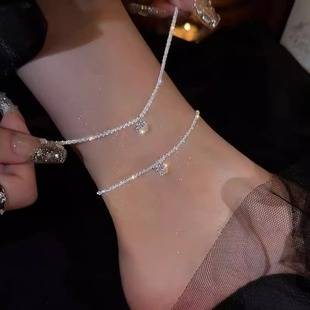 Exquisite Sparkling Diamond Silver Anklet for Women Ins High-End Niche Design Anklet Foot Jewelry 2025 New Summer Trend