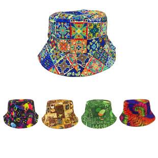 Cross-Border Printed Fisherman's Hat, Reversible, Unisex, Versatile Sun Protection Hat for Outdoor Activities, Retro Graffiti Bucket Hat