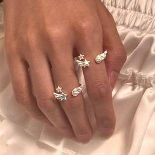 White Angel Star Wings Ring Female Niche Design Sweet and Cool Girl Cute Opening Adjustable Index Finger Ring