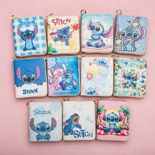 2025 Cartoon European and American Style Stitch PU Wallet Student Men's and Women's Short Zipper Bag Coin Purse ID Card Bag