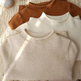 New Autumn and Winter Pure Color Curled Family Sweaters for Boys and Girls, Kidsren's Close-Fitting Woolen Sweaters with Half Turtleneck Bottoming