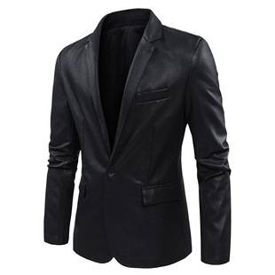 Cross-Border men's suit leather jacket business casual trendy slim handsome PU jacket men's leather jacket men's wholesale