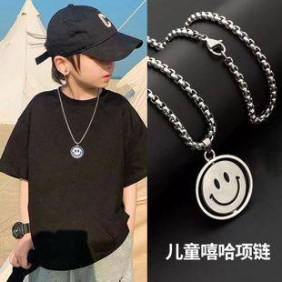 Children's Necklace Trendy Boys and Girls Street Dance Accessories Western Girl All-match Smiley Pendant Handsome Boy Titanium Steel Chain
