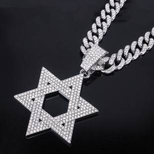 European and American Hot-Selling Rap Full Diamond Cut Out Six-Pointed Star Pendant Star of David Hip-Hop Jewelry Necklace Manufacturer Wholesale