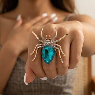 Halloween Costume Party Simulation Spider Ring Fashion Trendy Holiday Gift Rhinestone Insect Series Ring
