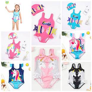 Bubble Print Baby Clothing Children's Swimsuit Infant Girl One-Piece Cartoon Style Swimsuit with Swim Cap