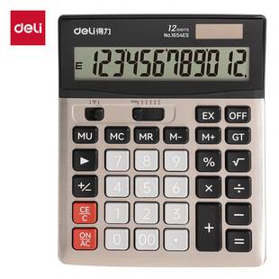 Deli 1654Es Desktop Calculator (Champagne Gold) Dual Power Solar Office Financial Calculator