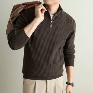 2026 new autumn and winter men's half-zip, stand-up collar, casual, fashionable, and thickened 400g wool-blend knit sweater
