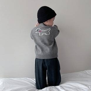 Korean Boys Spring and Autum Sweaters New Fashionable Baby Girl Cartoon Puppy Knitted Cardigan Fashionable Versatile Jacket