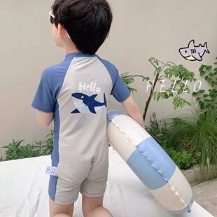 Children's Swimwear Boy's Cute one-piece Shark Baby Baby Infant Short-sleeved Sunscreen Quick-drying Swimsuit Swimming Trunks