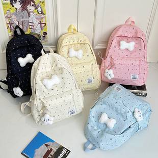 Cross-Border Wholesale Schoolbags for Junior High School Students, High School Students, Girly Heart Polka Dot Bows, Versatile High-Looking Female Student Backpacks