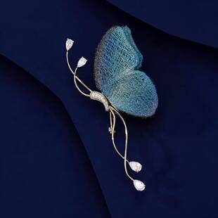 Blue Butterfly Brooch High-End Women's Exquisite Embroidered Butterfly Corsage Niche High-End Design Pin Suit Accessories