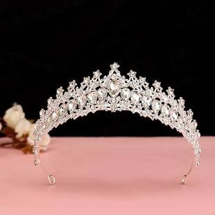 Cross-Border Bridal Rhinestone Headband Crown Wedding Jewelry Crown Tiara Aliexpress Alloy Crown Headband Wholesale