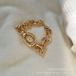 Naidu Irregular Cheese Bracelet Watch for Women, Gold Vintage Style, Versatile for Ladies Commuting Workplace Foreign Trade Live Broadcast