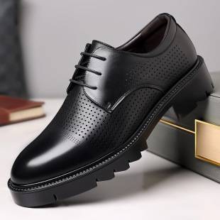 Thick-Soled Height-Increasing Leather Shoes, Business Formal Wear, Summer Hollow-Out Breathable Genuine Leather Men's Casual Leather Shoes, Wedding Shoes with Internal Height Increase